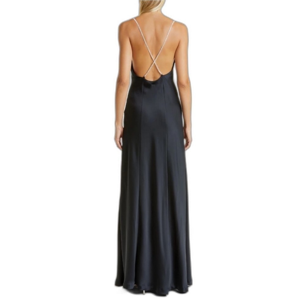 NWOT Ramy Brook Macau Satin Rhinestone Embellished Gown Social Dress Sleeveless